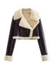 Women's Jackets KLKXMYT TRAF Women 2023 Fashion Thick Warm Faux Shearling Crop Jacket Coat Vintage Long Sleeve Zipper Female Outerwear Chic Tops 231109