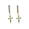 Dangle Earrings CZ Cross Earring 925 Sterling Silver Matel Pink Blue Red Stone 포장 클래식 여성 Girl Lovely Design