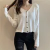 Tricots pour femmes Automne et hiver 2023 Cardigan tricoté doux et gluant Pull court Design Sentiment Col en V Portant Couvert de Chair Slouchy