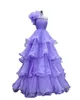 Lilac Prom Dress 2k24 Ruffles One-Shoulder Layer Organza Long Lady Preteen Pageant Gown Formal Evening Cocktail Party Wedding Guest Red Capet Runway Gala Black-Tie