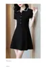 Casual Dresses Summer 2023 Simple Style Polo Collar Slim Black Dress Shirt Office Lady Work