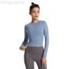 Desginer Aloo Yoga toppar New Women's Round Neck Sports T-shirt Running Fitness Top Slim Fit Breattable Long Sleeve