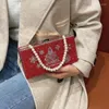 Saco de embreagem de festa de natal vermelho design de luxo diamante pérola bolsa para mulheres corrente ombro pequenas bolsas