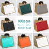 Gift Wrap 100pcs Custom golden border Matte Shopping Bags thickening tote bag wedding Gift Bag Print On Double-sided Free Design 231109