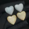 Lovely Bling Iced Out 23mm Big Heart Love Charm Stud Earrings Paved Full White Cubic Zirconia Fashion Hip Hop Women Lady Christmas Gift Jewelry