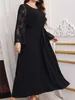 Sukienki w dużych rozmiarach sukienki dla zakręconych kobiet Fall Fall Rleeve Casual Black High talia Maxi Duże duże ubranie