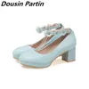 Dress Shoes Dousin Partin 2023 Women Pumps Pink Solid Fashion Round Toe Square High Heel Cute Casual Pu Leather Girl N8452631