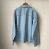 Moda damska koszulka z długim rękawem bluzki z klapami Vintage Street Blue Shirts