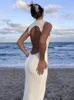 Casual Dresses Backless Bodcyon Dress Women Knitted Beach Outfits Summer Sleeveless White Midi Streetwear Cut Out Party