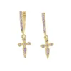 Dangle Earrings CZ Cross Earring 925 Sterling Silver Matel Pink Blue Red Stone 포장 클래식 여성 Girl Lovely Design