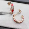 Stud Earrings Fashion Women Style Inlay Mother Of Pearl Cubic Zircon Plated Rose Gold Color Snake Serpent Snakelike Shape