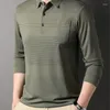 Men's Polos Clothing Spring Autumn Loose Turn-down Collar Long Sleeve Stripe Pockets Polo T-shirt Casual Fashion Business Tops