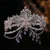 Hårklipp Pearl Crystal Crown Double Brow Chain Vintage Tiara Wedding Bride Fashion Party Princess Hairwear Luxury Jewelry for Women