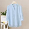 Women's Blouses Shirts Insta Half Sleeve Elegant Shirt White Pink Button Vintage Shirt Standing Collar Women's Cotton Shirt Women's Casual S-3XL 230410