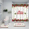 Shower Curtains Christmas Curtain Winter Snowflake Ball Gnome Elk Bell Red and Black Plaid Bathroom Door Set Home Decor 231109