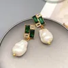Dangle Earrings French Retro Baroque Pearl Set Emerald Drop-Earrings For Women Stylish And Delicate Plating 18k Gold Jewelry Wholesale