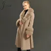 Women's Fur Faux Womens Cashmere Wool Coat Trench with Real Collar and Cuff Double Face High End Belt Long Pocket Luxury Ladies Outerwear 231110