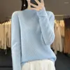 Women's Sweaters Pullover Winter Wool Sweater Casual Solid Knitwear Half Turtle Collar Tops Ladies Clothes Fashion Hollow Blouse