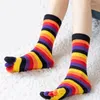 Women Socks 2023 Fashion Funny Stripe Toe Five Fingers Casual Soft With Toes Colorful Drop