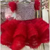 Flickaklänningar lyxiga pärlor Tiered Baby Girls Birthday Party Pink Red Lavender Tulle Carnival Pageant Tutu klänning för 1-14 år barn