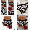 Women'S Panties Womens Women Sexy Cow Lace Splicing Low-Waist Underwear Thong Female G String Breathable Lingerie Temptation Embroid Dhinq