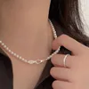 Ketten Französischer Stil 925 Sterling Silber Künstliche Kristall Muschelperle Personalisierte einfache Anhänger Halskette Kette Halskette