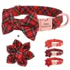 Other Dog Supplies Personalized Christmas Dog Collar Customized Red Plaid Pet Collars With Bowknot Free Engraving ID Name Tag Pet Accessories 231109