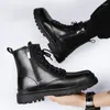 Boots Real Leather Mens Black Side Zipper Male Motocross Outdoor High Top Punk Shoes Street Style Ankle Casual