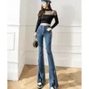 Jeans para mujer 2023 Primavera y otoño Micro Cuerno Corbata Retro Cintura alta Mostrar delgadez Tiempo libre Negro Azul