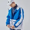 Męskie kurtki z kapturem kolorowy blok 2023 Autumn Casual Windbreaker Vintage Loose Track Hoatie Hiphop KK3209