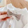 Clothing Sets Baby Boys Spring Full Sleeve Bow Tie Tops Shirts Solid Short Pants Toddler Kids Clothes Formal Suits 2pcs 3M-4Y Outfit