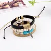 Bracelets porte-bonheur 4pcs / set Boho Gypsy Hippie Punk Bleu Blanc Turquoises Beige Tan Cordon Wrap Noeuds Noir Cuir Couches Large Unisexe