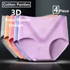 Calcinha feminina com calcinha de 4 peças de 4 peças de cintura alta confortável e respirável 3d Rose Roufe 230410