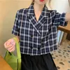 Women's Blouses Shirts Loose fitting women's plain top retro Korean sweetheart notch Ins fashionable slim casual chic summer loose fitting 230410