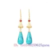 Pendientes colgantes Jade Gota de agua Diseñador Moda Regalo Encantos Regalos naturales reales Mujeres Talladas Azul Turquesa Jadeíta Joyería 925 Plata