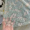 スカートヴィンテージ刺繍チュールレザーレザーズスプリングフラワーエラスティックハイウエストプリーツミディレザー韓国スタイルエレガントなAラインムジェールファルダ230410