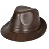 Bérets en cuir britannique Fedora chapeau haut de forme hommes automne hiver rétro Jazz Gentleman casquette formelle marron haute qualité Sombrero Hombre Cowboy