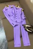 2023 Autumn Purple Solid Kolor Dwuczęściowe spodnie Zestawy do podcięcia Lapel z długim rękawem z podwójną lapelą Top z kamizelką długie spodnie Zestaw 3 sztuki