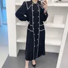 Robes décontractées Coréen Chic Automne Vintage Contraste Couleur Robe à col rabattu à double boutonnage à manches longues Robe plissée 2023 Lâche RobeC