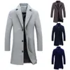 Mélanges de laine pour hommes automne hiver solide mince Long manteau de laine hommes simple boutonnage revers veste pardessus mince affaires Trench mâle décontracté 9 couleurs 231109