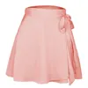 Skirts Women Summer High Waist LaceUp Loose Casual Chiffon Satin Mini Skirt Solid Color Bandage Fashion Club Elegant WDQ01 230410