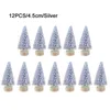 Christmas Decorations 12-Piece Mini Tree Craft Accessories Sisal Silk Cedar Decoration In Gold Silver Blue Green & White