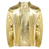 Men's Jackets Men Metallic Shiny Long Sleeve Jacket Disco Dance Stage Performance Zipper Sweatshirt Outwear For Music Festival Club Party