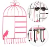 Jewelry Pouches Birdcage Shaped Earrings Necklace Copper Plated Display Stand Rack Holder Wall Mounted (Black)