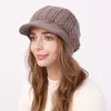 Designer Women Plush Winter Hat Ear Muff Knitted Beret Brimmed Cable Rabbit Velvet Beanie Ladies Head Ear Warm Acrylic Gorro Nice Snow Cap Headband 10 Solid Color