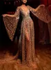 女性のためのスパンコン新しいファッションvネックフレアスリーブラインヴィンテージセクシーなシックなスリムイブニングドレス
