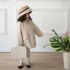 Casaco bebê menina de lã laço jaqueta longa pérola botão quente infantil toddle lapela primavera outono inverno outwear roupas 110y 231109