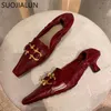 Sapatos de vestido Suojialun mulher bomba moda marca fivela deslizamento em mocassins 5cm med salto ponto toe festa sandálias escritório senhora vestido bomba sapatos 231109