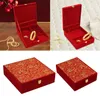 Bolsas de joyería Caja de terciopelo rojo Conjunto de boda Caja de almacenamiento de exhibición de regalo para regalos de novia de aniversario