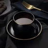 Cups Saucers Black Matte Ceramic Luxury Coffee Cup Set With Saucer Milk Water Business Nordic Afternoon Tea Wedding Gift